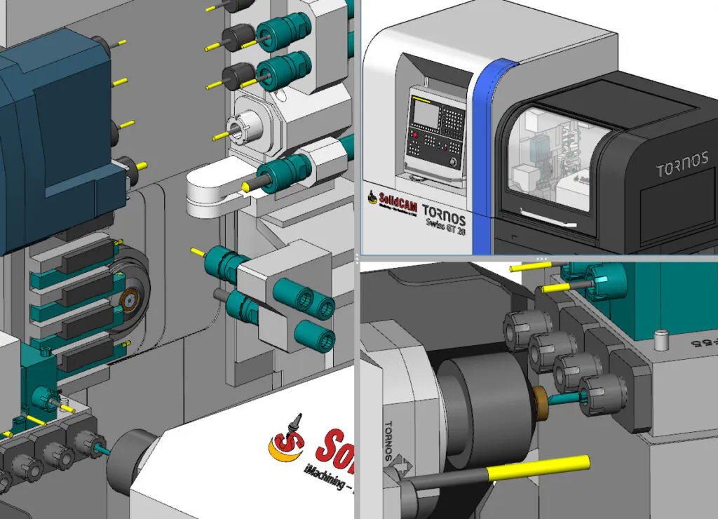 Máquina tipo suizo trabajando barra delgada en producción masiva